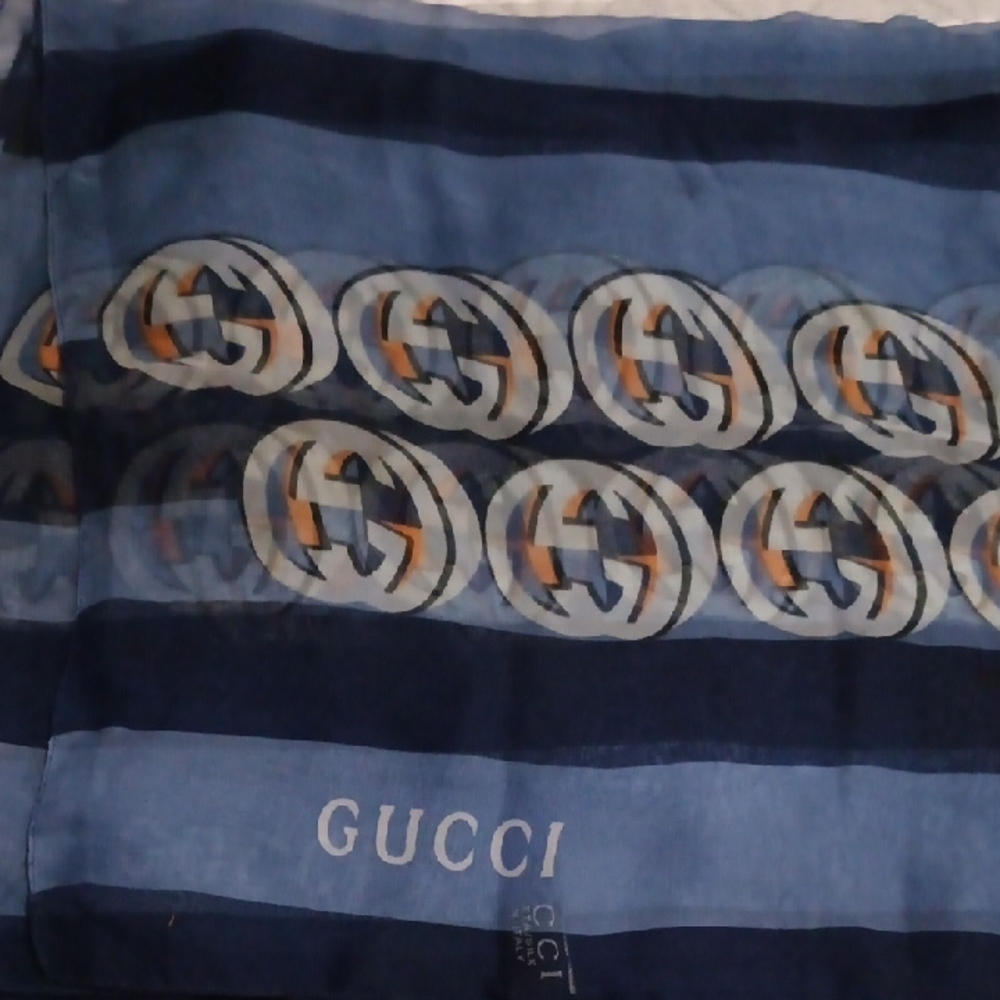 Gucci Sheer Navy Scarf with Logo Pattern - Picture 4 of 13